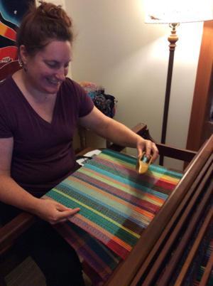 Kathy at the loom